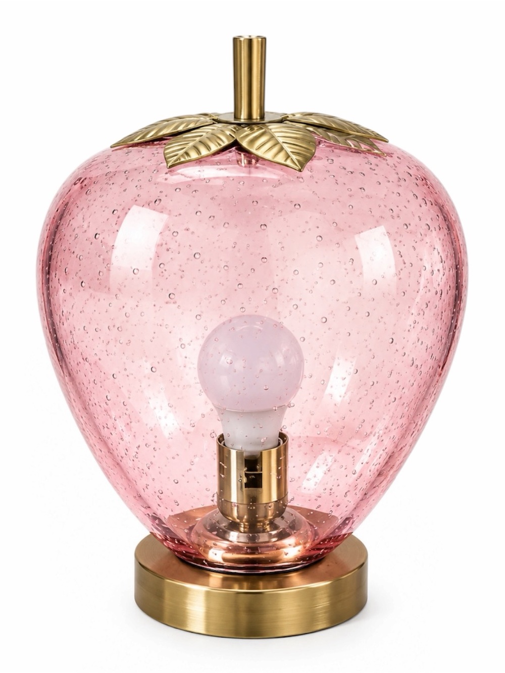 PINK VIRAL STRAWBERRY GLASS TABLE LAMP, GOLD LEAF ACCENT, PLUG-IN